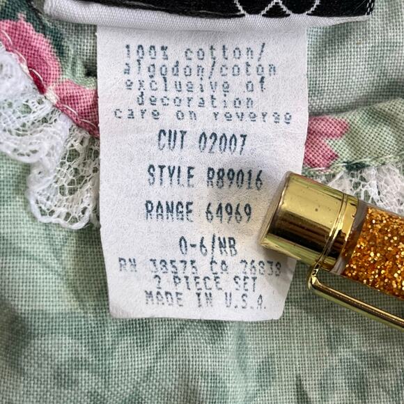 Vintage Jo Lene Floral Rose Lace Bow Dainty Girly Newborn Green Dress 0-3 Months - Picture 7 of 8